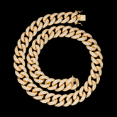 GL 15MM Miami Cuban Link Chain Iced Out 5A+ Diamond In 16K Glod Plated